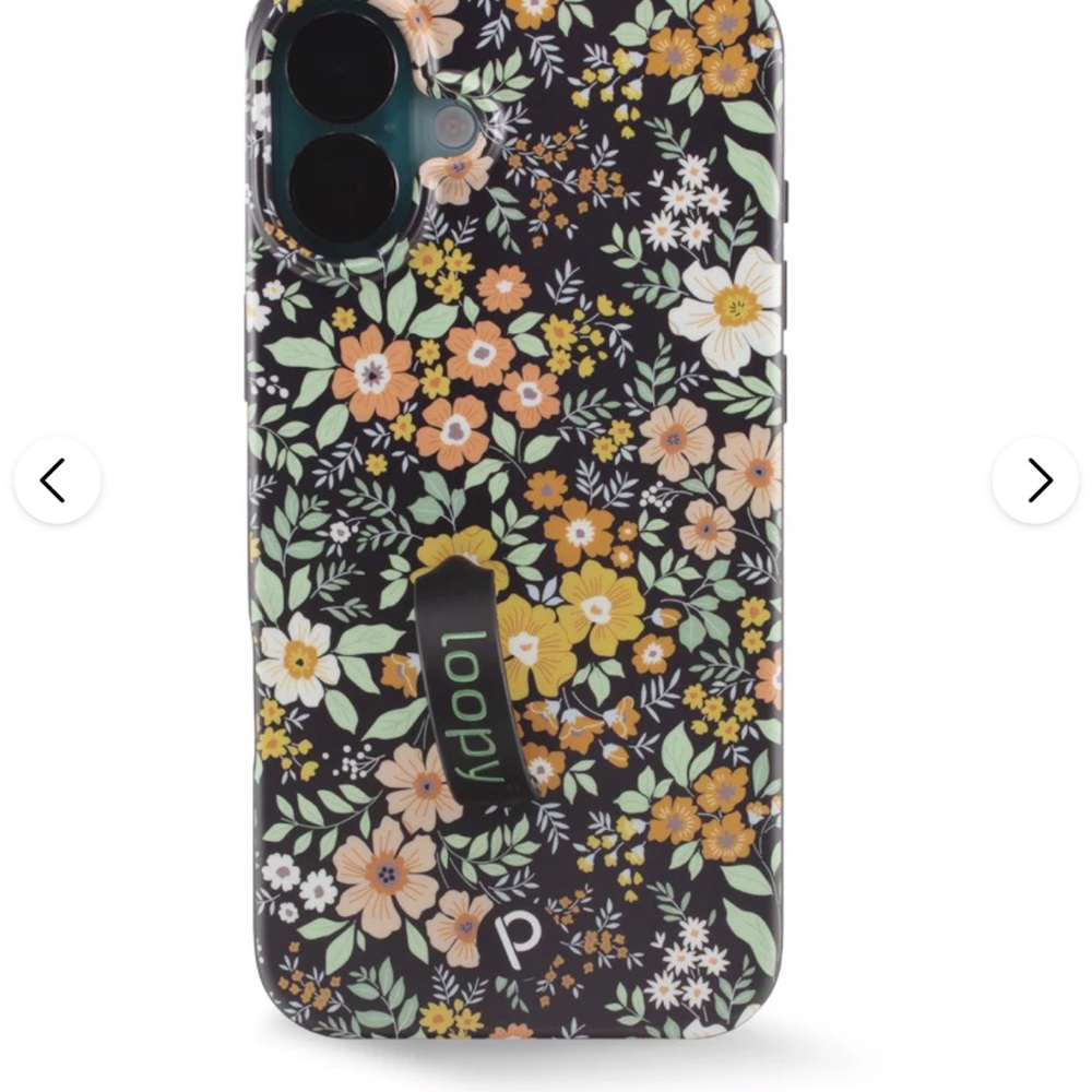 Loopy Case Black Floral Phone Case with Green Loop and Yellow Peach Flowers
